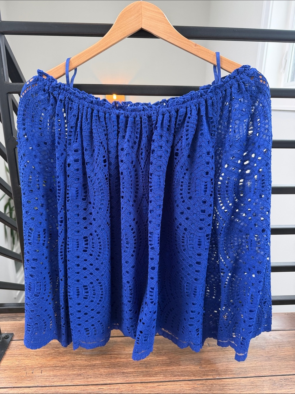 Lilly Pulitzer True Blue Knotty Lace Off Shoulder Marble Long Sleeve Top Small